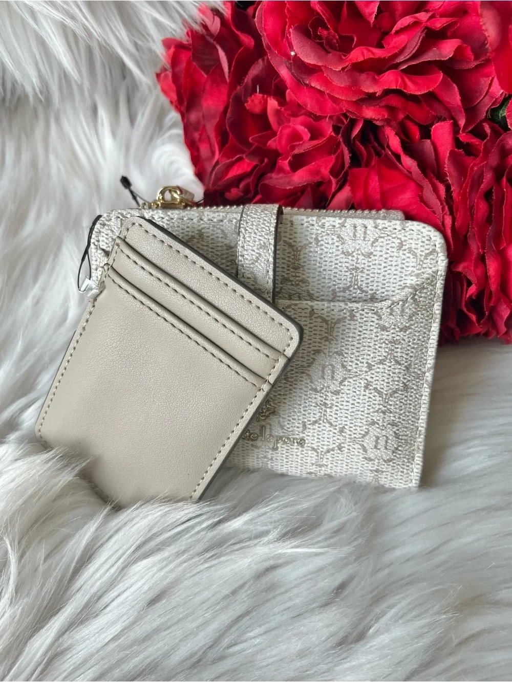 NWT Nanette Lepore Beige Monogram Card Case Wallet